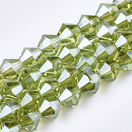 Electroplate Glass Beads Strands, Pearl Luster Plated, Faceted, Bicone, Light Green, 6x5.5~6mm, Hole: 1mm, about 44~47pcs/strand, 24.5~25cm(EGLA-Q118-6mm-A12)
