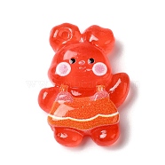 Translucent Resin Decoden Cabochons, Cartoon Rabbit with Dress, Red, 27x19.5x7mm(RESI-M039-02A)