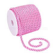ELITE 3-Ply Polyester Braided Cord, Twisted Rope, for DIY Cord Jewelry Findings, Hot Pink, 5mm, about 18m/roll(OCOR-PH0001-27F)
