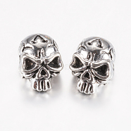 Tibetan Style Alloy Beads, Skull, Antique Silver, 12x9x10mm, Hole: 1.5mm(PALLOY-F200-11AS)