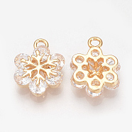 Brass Cubic Zirconia Charms, Nickel Free, Real 18K Gold Plated, Snowflake, Golden, 15x11.5x4mm, Hole: 1.5mm(ZIRC-Q002-122G)