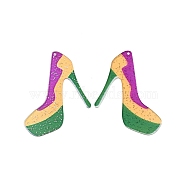 High-Heeled Shoes Shape Acrylic Pendants, with Glitter Powder, Colorful, 49x45x2mm, Hole: 1.5mm(MACR-E002-01)