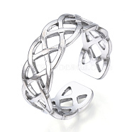 304 Stainless Steel Wire Wrap Open Cuff Ring, Hollow Ring for Women, Stainless Steel Color, US Size 7 1/2(17.7mm)(RJEW-N040-35)