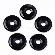 Natural Black Agate Pendants, Dyed & Heated, Donut/Pi Disc, Donut Width: 9mm, 25x4mm, Hole: 6~7mm(G-S364-074A)