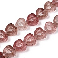 Natural Strawberry Quartz Beads Strands, Hollow Heart, 10x10x3~4mm, Hole: 1mm, about 20pcs/strand, 7.48 inch(19cm)(G-N342-93)