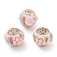 Handmade Indonesia Beads, with Alloy, Resin and Glass, Round with Flower, Mixed Color, 18x16.5mm, Hole: 1.7mm(FIND-Q106-44)