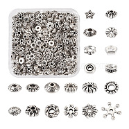 400Pcs 20 Styles Tibetan Style Alloy Spacer Beads, Flower & Flat Round & Star & Rondelle, Mixed Shapes, Antique Silver, 5~12x5~10.5x1~6mm, Hole: 0.8~3mm, 20pcs/style(FIND-KS0001-25)