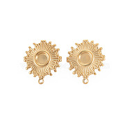 Ion Plating(IP) 304 Stainless Steel Stud Earring Findings, Earring Setting for Enamel, with Ear Nuts and Loops, Flat Round, Real 14K Gold Plated, 19x16mm, Hole: 1.6mm, Pin: 0.7mm, Tray: 4.5mm(STAS-N097-227LG)