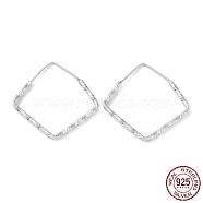 Rhodium Plated 925 Sterling Silver Textured Rhombus Hoop Earrings, Real Platinum Plated, 31.5x2x31.5mm(EJEW-K258-05P)