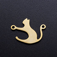 201 Stainless Steel Kitten Links connectors, Cat Silhouette, Golden, 19x15x1mm, Hole: 1.5mm(STAS-T049-T647-2)