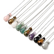 Openable Faceted Natural & Synthetic Mixed Stone Perfume Bottle Pendant Necklaces for Women, 304 Stainless Steel Cable Chain Necklaces, Stainless Steel Color, 18.74 inch(47.6cm)(NJEW-F296-03P)