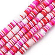 Handmade Polymer Clay Beads Strands, for DIY Jewelry Crafts Supplies, Heishi Beads, Disc/Flat Round, Deep Pink, 6x0.5~1mm, Hole: 1.8mm, about 290~320pcs/strand, 15.75 inch~16.14 inch(40~41cm)(CLAY-R089-6mm-T02B-10)