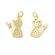 Brass Micro Pave Cubic Zirconia Pendants, with Jump Ring, Cat Charm, Golden, 17.5x12x2.5mm, Hole: 3mm(KK-E068-VB314)