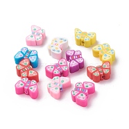 Handmade Polymer Clay Beads, Butterfly Shape, Mixed Color, 7~8.5x9~11.5x4.5~5mm, Hole: 2mm(CLAY-I010-03)