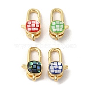 Brass Enamel Lobster Claw Clasps, with Shell, Long-Lasting Plated, Lead Free & Cadmium Free, Real 18K Gold Plated, Round, Mixed Color, 18x10x7mm, Hole: 1.4mm(KK-K385-016G)