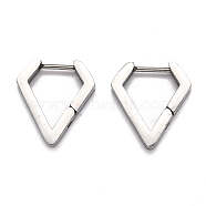 304 Stainless Steel Huggie Hoop Earrings, Diamond Shape, Stainless Steel Color, 17x15.5x3mm, Pin: 1mm(STAS-H156-17B-P)