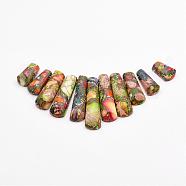 Assembled Gold Line and Imperial Jasper Beads Strands, Graduated Fan Pendants, Focal Beads, Dyed, Colorful, 16~39x9.5~10x5mm, Hole: 1mm, 11pcs/strand, 3.27 inch(G-P298-K04)