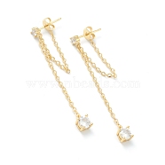 Brass Micro Pave Clear Cubic Zirconia Cable Chain Tassel Earrings, Long-Lasting Plated, Real 18K Gold Plated, 48mm, Pin: 0.7mm(EJEW-H125-12G)