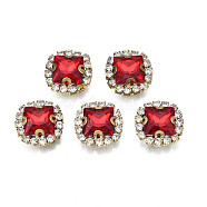 Sew on Rhinestone, Transparent Glass Rhinestone, with Brass Prong Settings, Faceted, Square, Crimson, 13x13x6mm, Hole: 0.9mm(RGLA-S030-18-B03)