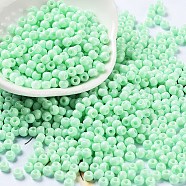 Baking Paint Glass Seed Beads, Round, Pale Green, 4x3mm, Hole: 1.2mm, about 7650pcs/pound(SEED-H002-I-A524)