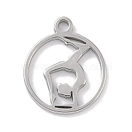 Non-Tarnish 304 Stainless Steel Charms, Laser Cut, Stainless Steel Color, Yoga, 12x10x1mm, Hole: 1mm(STAS-K286-01L-P)