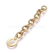 304 Stainless Steel Chain Extender, with Cable Chain and Letter Charms, Golden, Letter.O, 67.5mm, Link: 8x6x1.3mm, Letter O: 11x9.5x0.7mm(X-STAS-K206-09G-O)