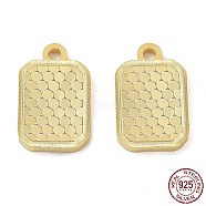 925 Sterling Silver Charms, Rectangle with Polka Dot Charm, Textured, Real 18K Gold Plated, 13x8x1.2mm, Hole: 1.4mm(X-STER-C003-02G)