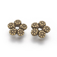 Tibetan Style Alloy Spacer Beads, Flower, Antique Bronze, Lead Free & Cadmium Free & Nickel Free, 7x7x2mm, Hole: 1mm(X-MLF10889Y-NF)