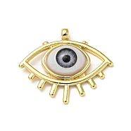 Real 18K Gold Plated Brass Pendants, with Acrylic, Evil Eye Charms, Steel Blue, 26x31x7mm, Hole: 2.5mm(KK-L209-004G-01)