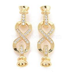 Rack Plating Brass Pave Clear Cubic Zirconia Fold Over Clasps, Cadmium Free & Lead Free, Infinity, Real 14K Gold Plated, Infinity: 20.5x10x3.5mm, Clasp: 12.5x7.5x6.5mm, Inner Diameter: 4.5mm(KK-D053-01G)