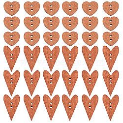 200Pcs 2 Styles Wood Buttons, 2-Hole, Heart, Camel, 12.5~24x14.5~15x3.5mm, Hole: 1.6mm, 100pcs/style(FIND-GO0001-91)