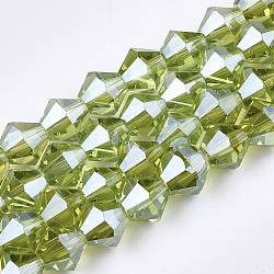 Electroplate Glass Beads Strands, Pearl Luster Plated, Faceted, Bicone, Light Green, 6x5.5~6mm, Hole: 1mm, about 44~47pcs/strand, 24.5~25cm(EGLA-Q118-6mm-A12)