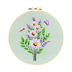 Spring Flower DIY Embroidery Kits, Including Printed Fabric, Embroidery Thread & Needles, Embroidery Hoops, Pink, 200mm(WG22822-03)