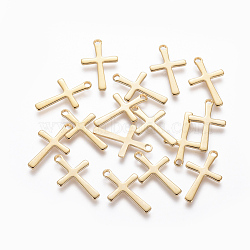 201 Stainless Steel Pendants, Cross, Golden, 15.5x9.5x0.8mm, Hole: 1.2mm(STAS-L233-083G)