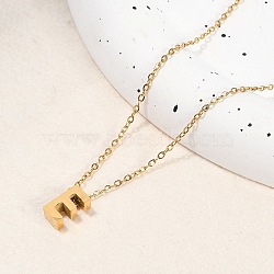 Ion Plating(IP) 304 Stainless Steel Pendant Necklaces, Real 18K Gold Plated, Letter, Letter E, 15.94 inch(40.5cm)~16.14 inch(41cm)+54mm extender, Letters: 10x5x4mm.(NJEW-R050-01G-05)