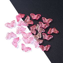 Electroplate Transparent Glass Beads, with Glitter Powder, Butterfly, Hot Pink, 14.5x8x3.5mm, Hole: 0.8mm(EGLA-L027-E-B03)
