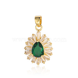Brass Micro Pave Green Cubic Zirconia Pendants, Teardrop Charms, Real 18K Gold Plated, 20x14x5mm(ZIRC-OY001-08G)