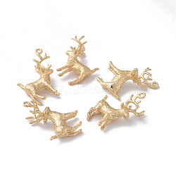Brass Pendants, Real 18K Gold Plated, Christmas Reindeer/Stag, 19x16x8mm, Hole: 1mm(X-KK-S348-042)