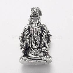 304 Stainless Steel Pendants, Lord Ganesha, Antique Silver, 42x23x14mm, Hole: 5x8mm(STAS-P137-15AS)
