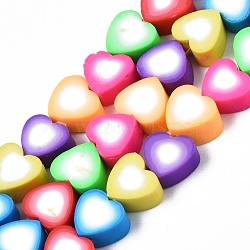Handmade Polymer Clay Bead Strands, Heart, Colorful, 8x8~9x4~5mm, Hole: 1.5mm, about 40pcs/strand, 12.01 inch~ 12.60 inch(30.5cm~32cm)(CLAY-S096-044H)