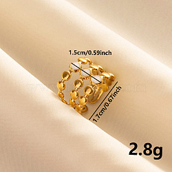 Stylish 304 Stainless Steel Enamel Cuff Ring, Hollow Three Layers Wide Band Open Ring for Women, Golden(BK9013-2)