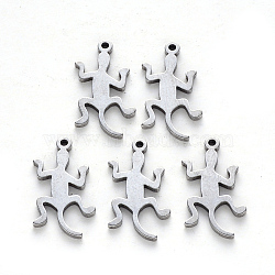 201 Stainless Steel Pendants, Laser Cut, Gecko, Stainless Steel Color, 17.5x9.5x1mm, Hole: 1mm(X-STAS-N092-48)