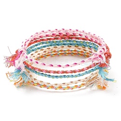 5Pcs 5 Color Macrame Cotton Cord Bracelets Set, Friendship Stackable Bracelets for Women, Mixed Color, Inner Diameter: 1-3/4~3-1/4 inch(4.5~8.1cm), 1Pc/color(AJEW-FZ00002)