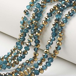 Electroplate Transparent Glass Beads Strands, Half Golden Plated, Faceted, Rondelle, Cornflower Blue, 4x3mm, Hole: 0.4mm, about 130pcs/strand, 16.54 inch(42cm)(EGLA-A034-T4mm-O03)