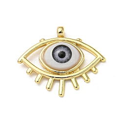 Real 18K Gold Plated Brass Pendants, with Acrylic, Evil Eye Charms, Steel Blue, 26x31x7mm, Hole: 2.5mm(KK-L209-004G-01)