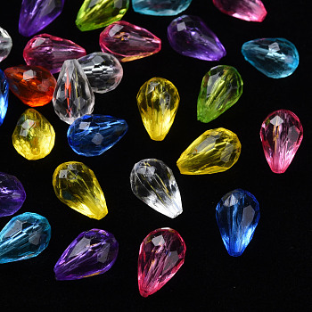 Transparent Acrylic Beads, Faceted, Teardrop, Mixed Color, 12x8mm, Hole: 1.5mm, about 1338pcs/500g
