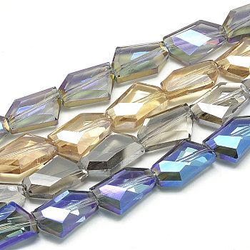 Electroplate Glass Beads Strands, Rainbow Plated, Faceted, Mixed Color, 18x11~12x7mm, Hole: 1mm, about 40pcs/29.3 inch