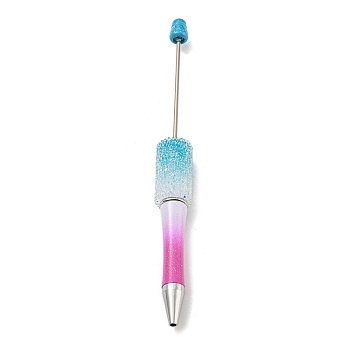 Plastic Ball-Point Pen, Rhinestone Beadable Pen, for DIY Personalized Pen with Jewelry Bead, Deep Sky Blue, 144x14.5mm