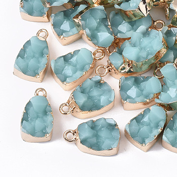 Druzy Resin Pendants, with Edge Light Gold Plated Iron Loops, Dark Turquoise, 17.5x10x8mm, Hole: 1.8mm