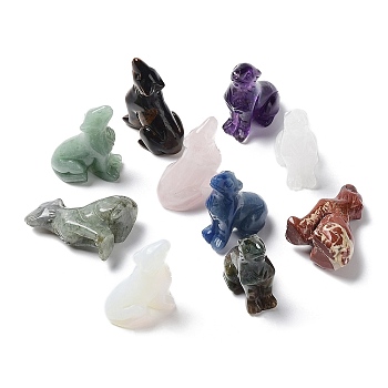 Gemstone Carved Healing Wolf Figurines, Reiki Stones Statues for Energy Balancing Meditation Therapy, 24~25.5x14.5~15x34~35mm